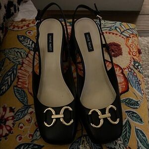 Nine West Black Heels with Gold Accents